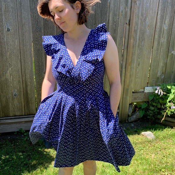 Kate Spade New York Blue V-Neck Fit & Flare Dress - Picture 7 of 11